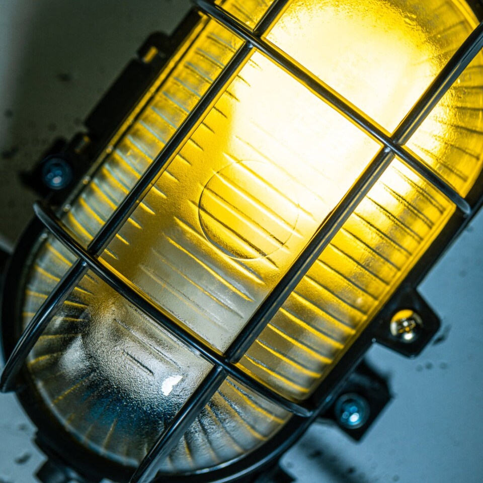 image 1 of CGC Lighting Gina Black Outdoor Cage Bulkhead Wall or Ceiling Light E27 IP44 | Black | Black | Height: 17.5 cm, Width: 12.4 cm, Depth: 10.6 cm