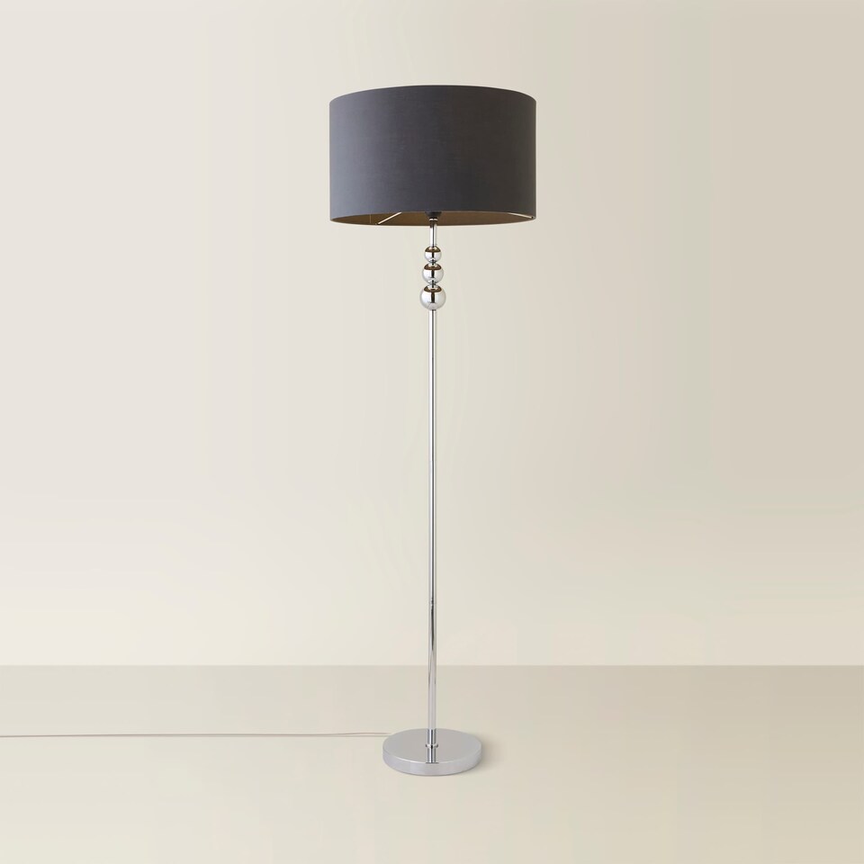 image 1 of ValueLights Marissa Charcoal Grey Shade with Chrome Stacked Ball Floor Lamp | Grey