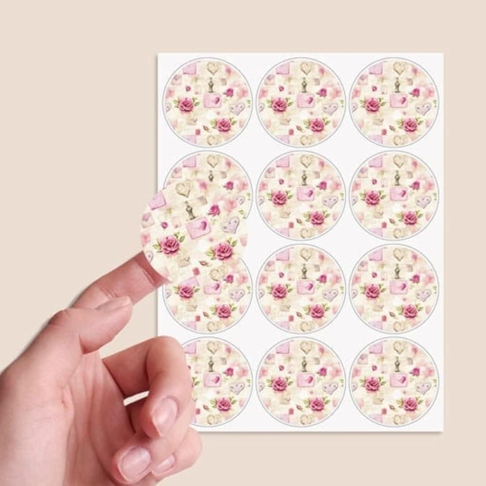 image 1 of Vintage Floral Romance Round Stickers 60mm - Sheet of 12