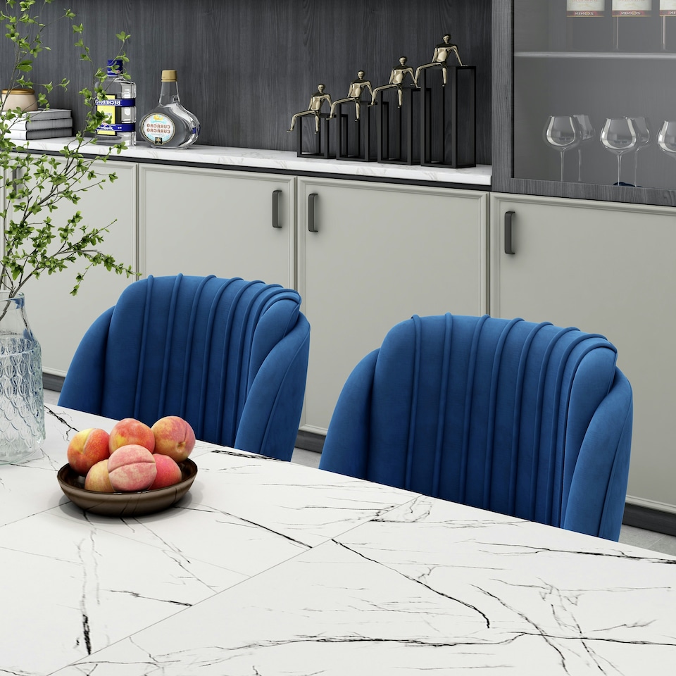 image 1 of Set of 4 Milano Velvet Dining Chairs with Stylish Ribbed Back Design, Black Metal Legs with Silver Tips | Blue | Silver End Tips