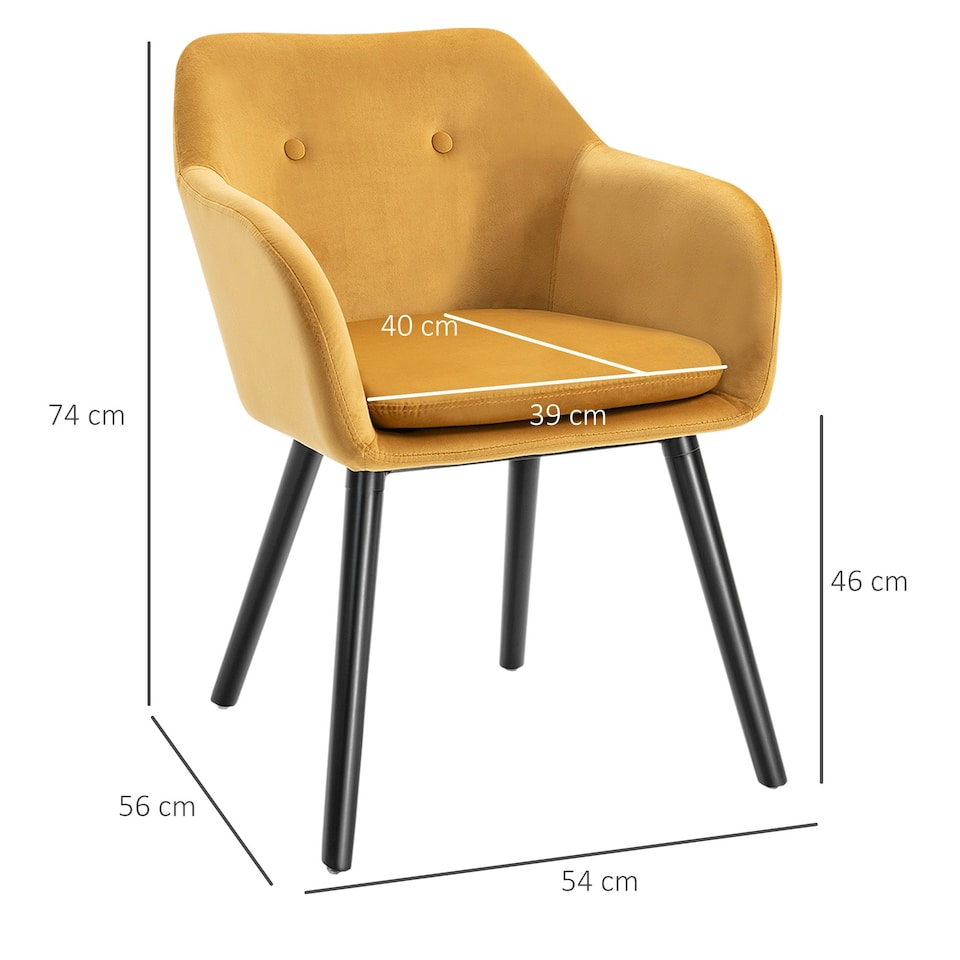 image 1 of HOMCOM Upholstered Velvet Fabric Bucket Seat Dining Armchair Set of 2 Yellow