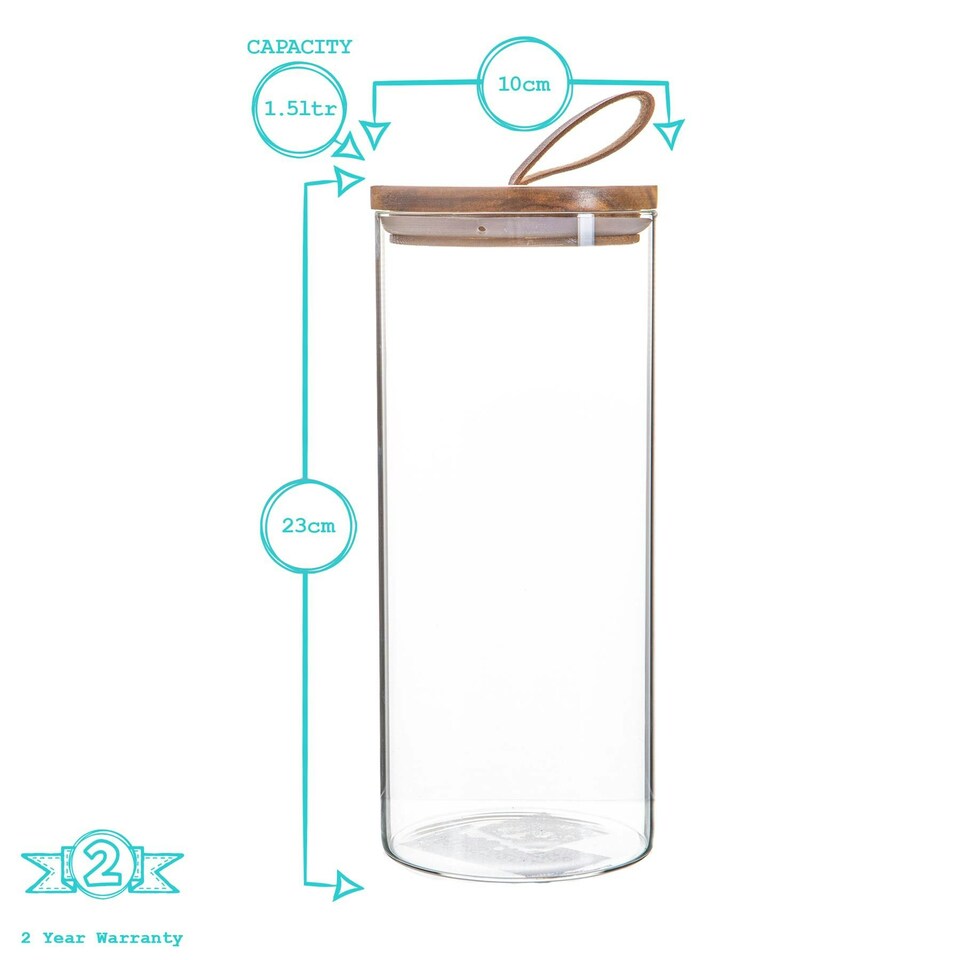 image 1 of Argon Tableware Glass Storage Jars with Wooden Lids - Leather Loop - 1.5 Litre - Pack of 3