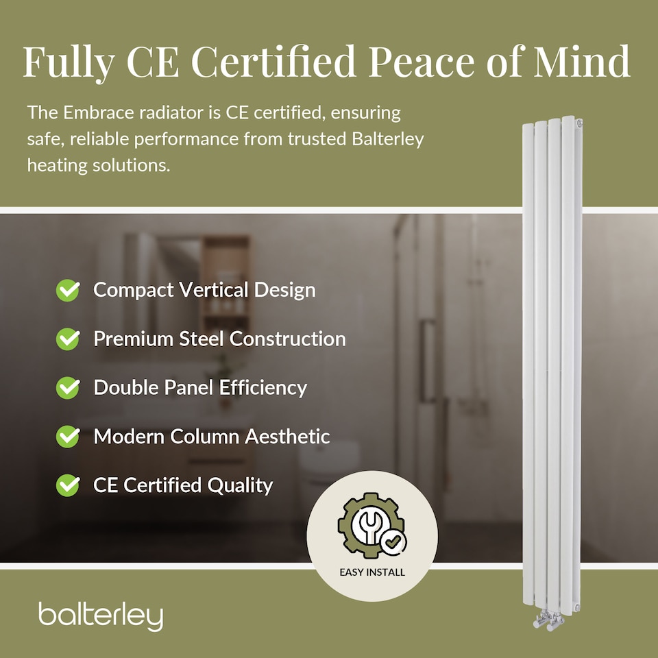 image 1 of Balterley Embrace Compact Vertical Double Panel Radiator | White | Gloss White | 1