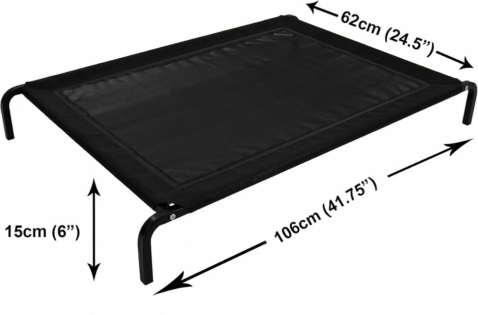 image 1 of Actiaspet - Medium Black Waterproof Elevated Mesh Dog Bed | Raised Pet Cot with Steel Frame (106 x 62 x 15cm)