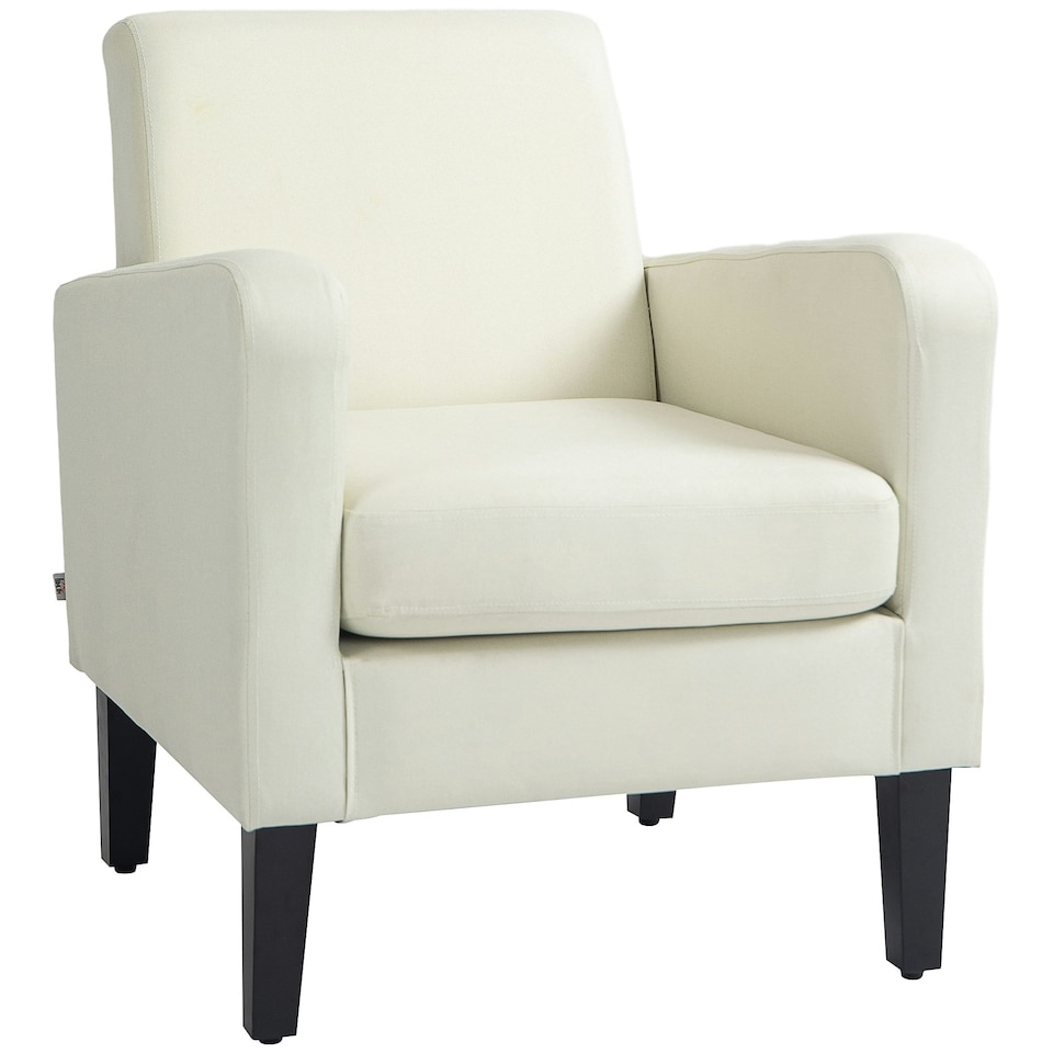 image 1 of HOMCOM Modern Armchair Accent Chair with Rubber Wood Leg for Bedroom Cream White