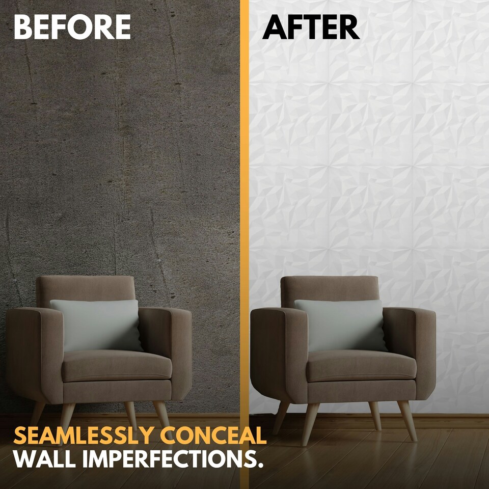 image 1 of NOVECRAFTO Diamond Effect 3D Wall Panels – 6 Sheets Covering 1.5 sqm (16.15 sqft) – Matte Interior PVC Cladding Tiles – 19.6"x19.6" Diamond Design Matt White