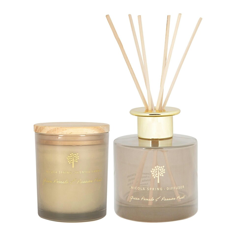 image 1 of Nicola Spring Scented Candle & Reed Diffuser Set - 130g - Green Pomelo & Passion Fruit