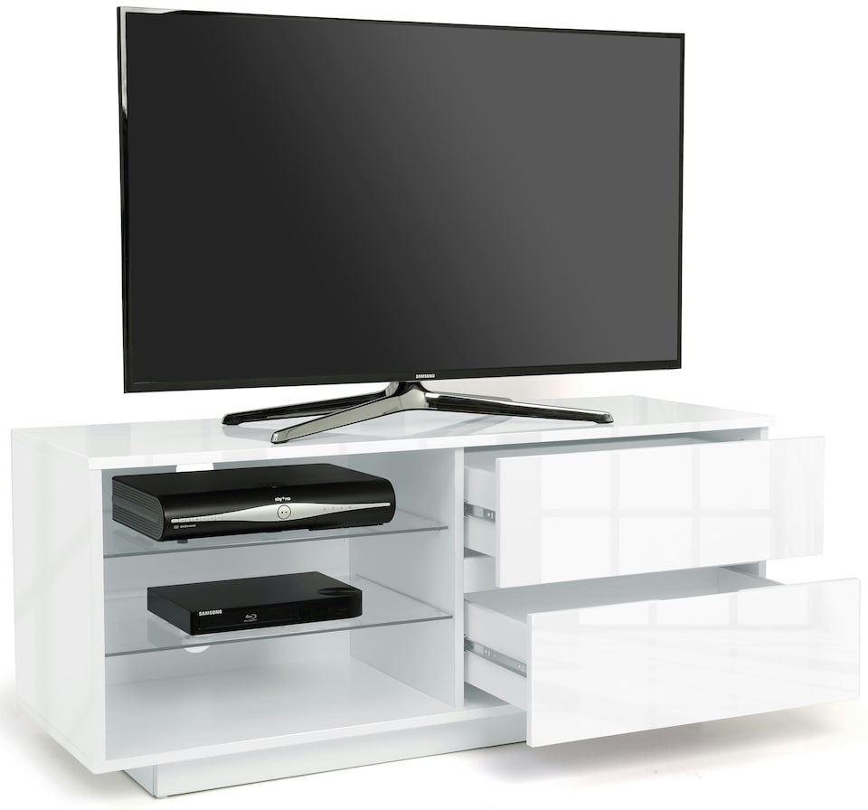 image 1 of Centurion Supports Gallus Gloss White 2-White Drawers 3-Shelf TV Stand | White | 1