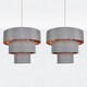 image 2 of First Choice Lighting Set of 2 Staggered 3 Tier Grey Faux Silk Slub Fabric Ceiling Adjustable Flush Shade with Copper Board Inner Chrome | Grey