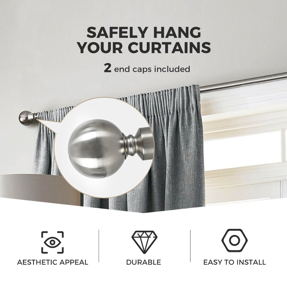 image 1 of Marlow Satin Nickel Steel Curtain Rod Set Extendable Adjustable Quiet | Silver | Silver