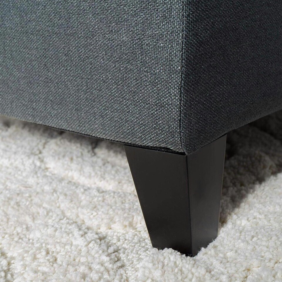 image 1 of Dark Grey Fabric Tufted Ottoman Storage Bench Grey