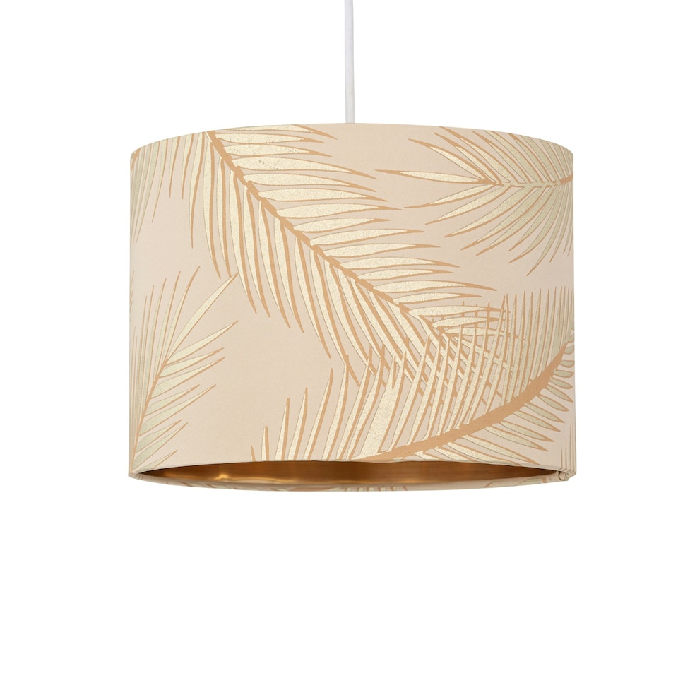 image 1 of Set of 2 Tropica - Champagne with Gold Embossed Leaf Detail 25cm Ceiling Pendant or Table Lamp Shades Gold