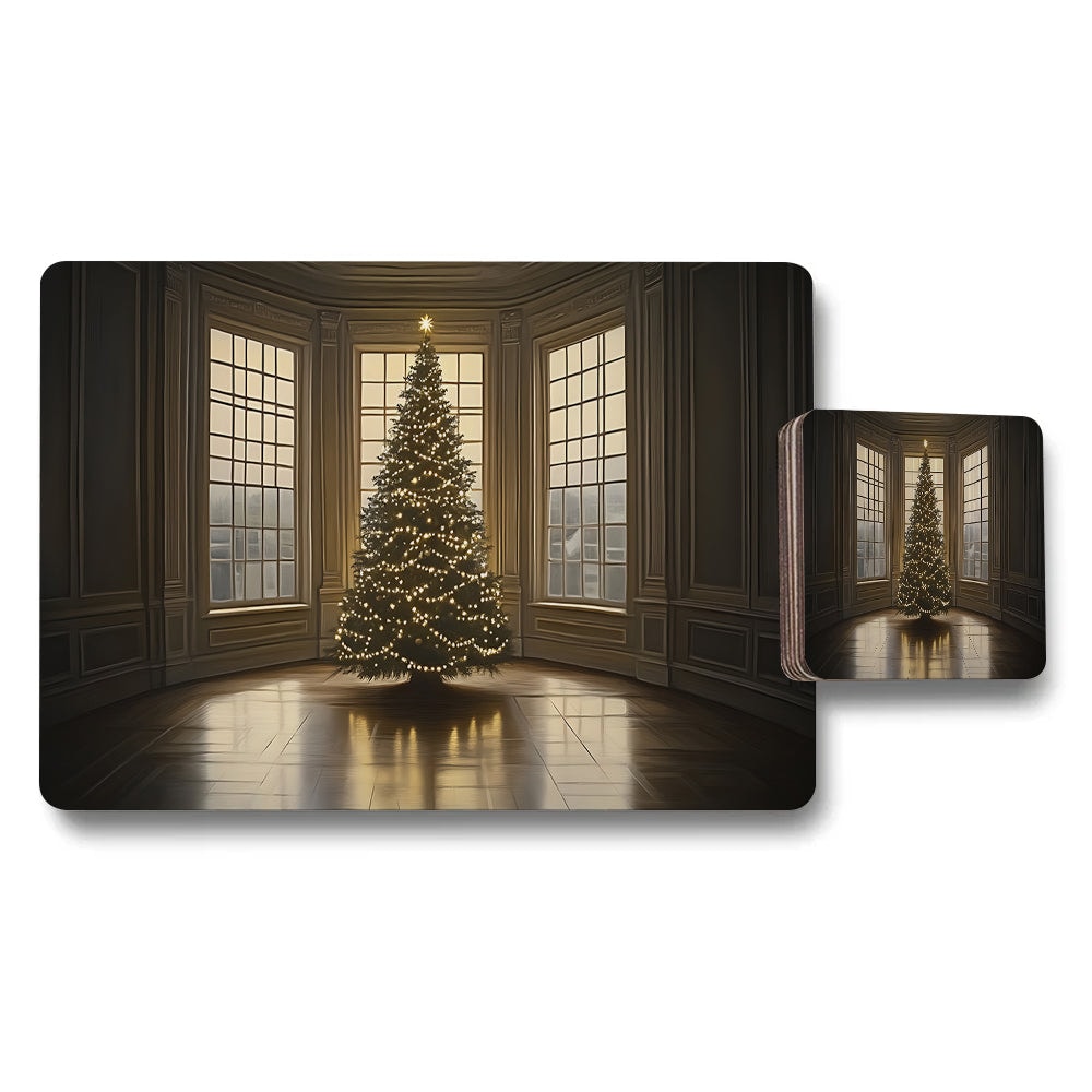 Designer Christmas Tree Placemat Coaster Set With Wood Bottom Designer Artwork Limited Edition