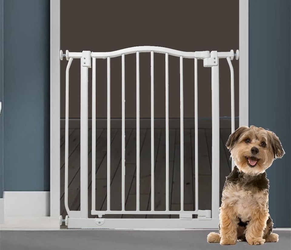 image 1 of Bettacare Curved Top Dog Gate, 198cm - 207cm, Matt White, Pressure Fit Pet Gate for Dog and Puppy, Pet and Dog Barrier | White