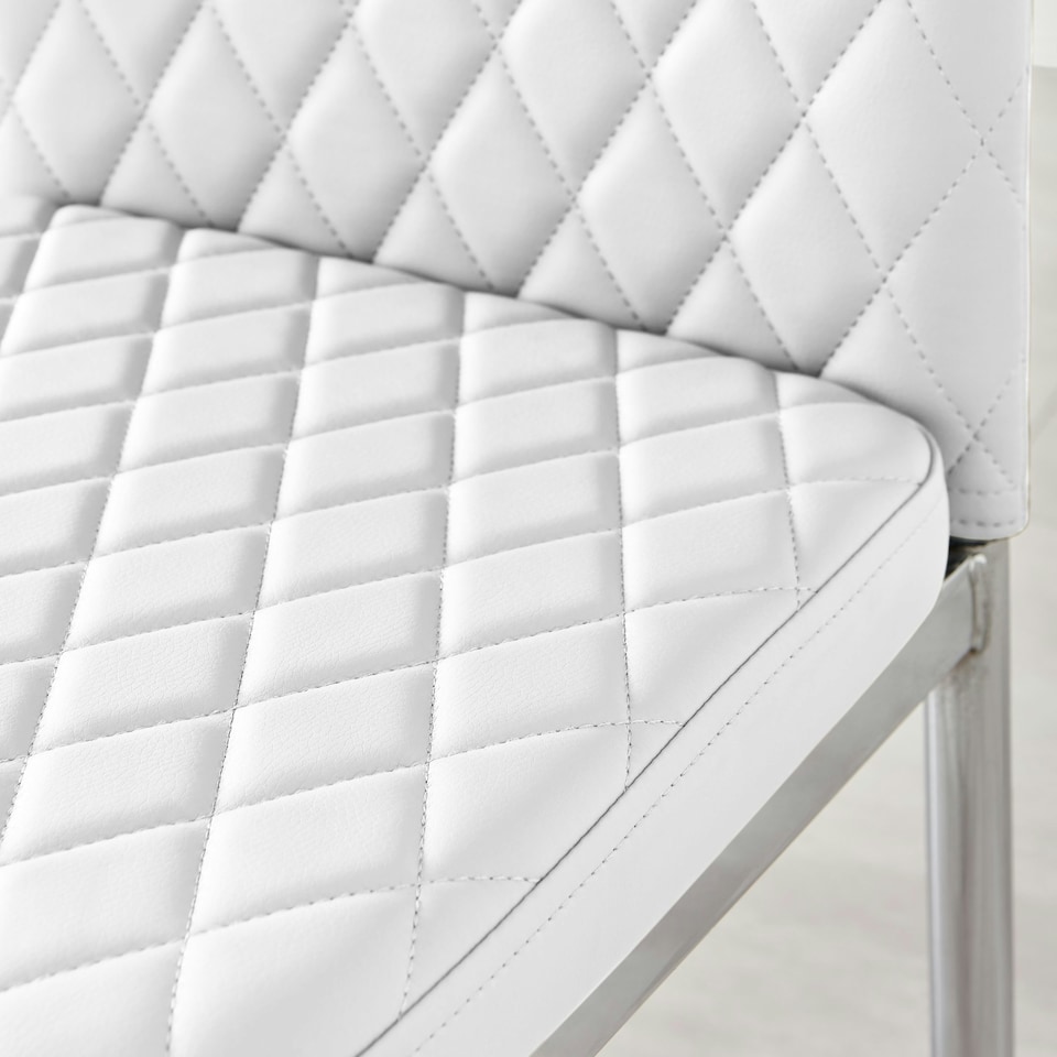 image 1 of Furniturebox 4x Milan White Chrome Hatched Faux Leather Dining Chairs
