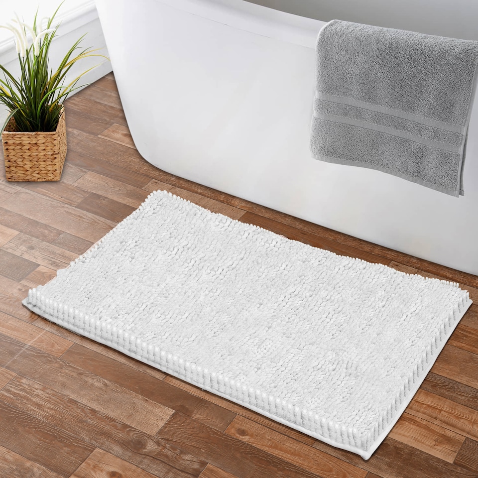 image 1 of Non Slip Bath Mat Water Absorbent Shower Mats Machine Washable Bathroom Rug, White | White