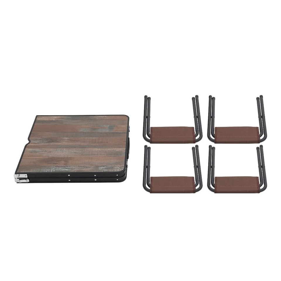 image 1 of Living and Home Outdoor Foldable Picnic Table with 4 Stools, Brown Brown