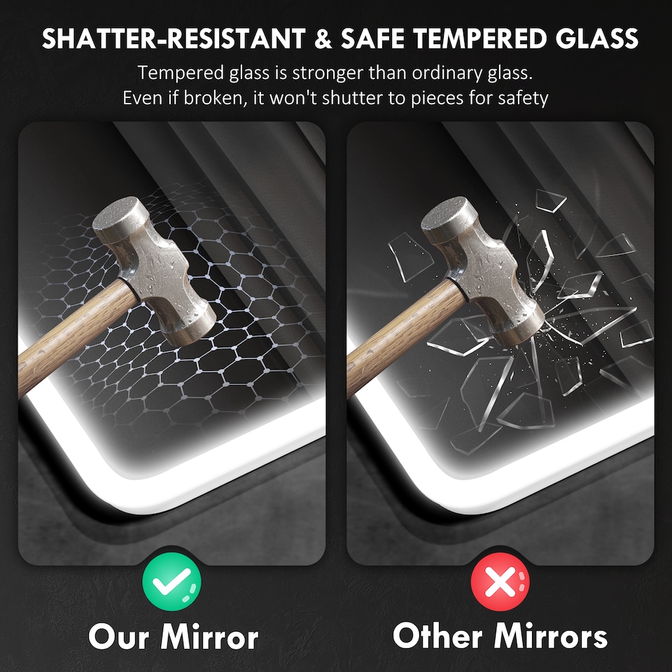 image 1 of HOMCOM 500 x 700 mm Backlit Illuminated Bathroom Mirror with LED Lights and Bluetooth, Wall Mounted Vanity Mirror with 3 Colours Dimmable, Anti-Fog, Memory Function, Touch Switch, IP44