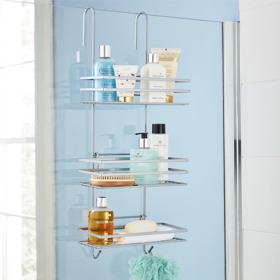 image 1 of House of Home Shower Caddy 3 Tier Bathroom Storage Organiser Over The Door Silver | Silver
