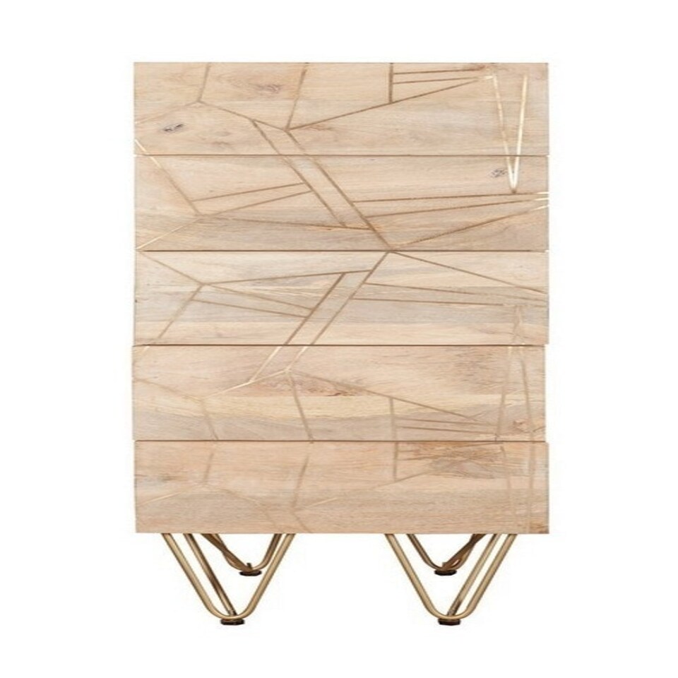 image 1 of Light Gold Tall Chest of Drawers - Solid Mango Wood - L40 x W45 x H120 cm