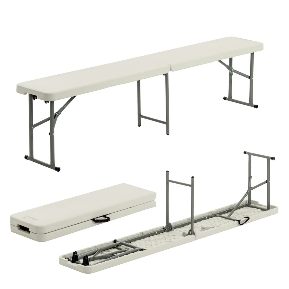 image 1 of Harbour Housewares 4 Person Folding Trestle Bench - 180cm (6ft) - Folding Bench Indoor Bench Outdoor Bench Seat Chair White