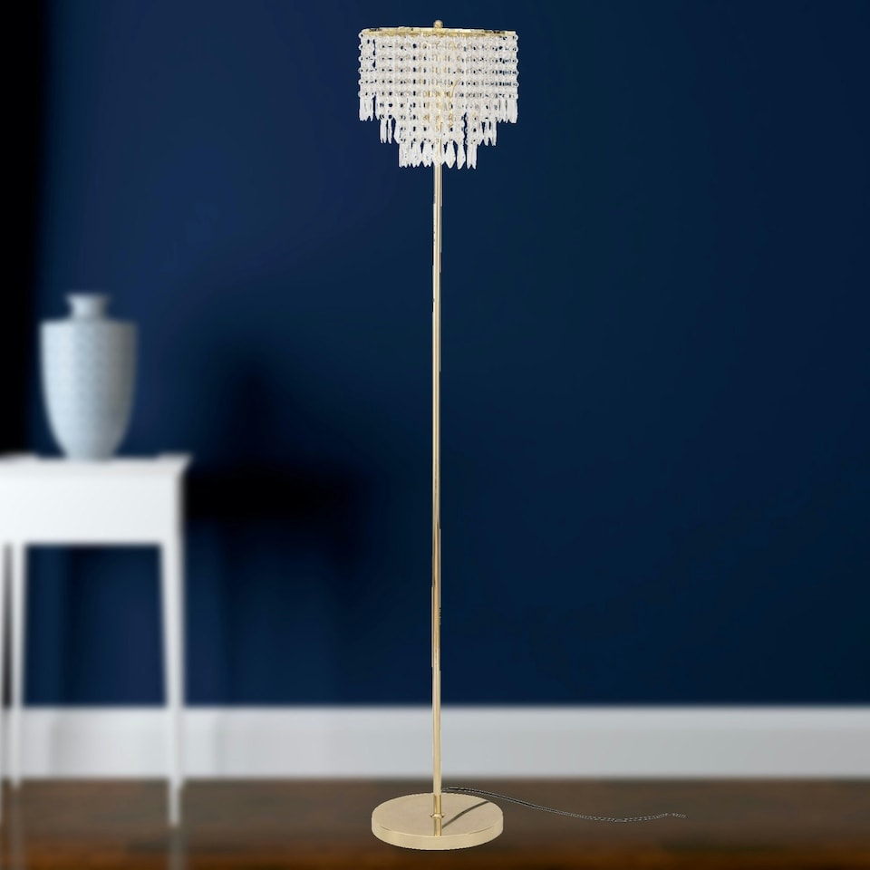 image 1 of First Choice Lighting Cascada Gold and Acrylic Crystal Jewelled Floor Lamp Gold | Clear