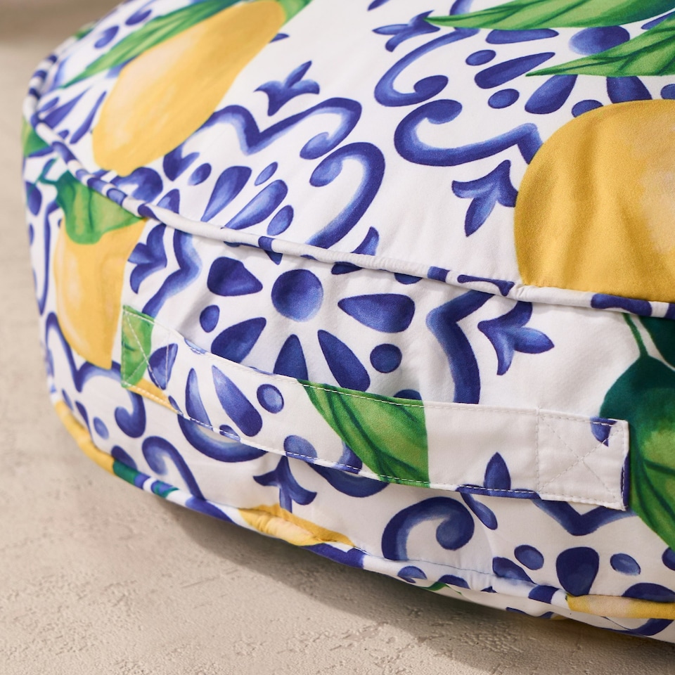 image 1 of OHS Lemons Outdoor Garden Patio Deck Large Plump Round Water Resistant Floor Plush Seat Cushion Blue | 60cm