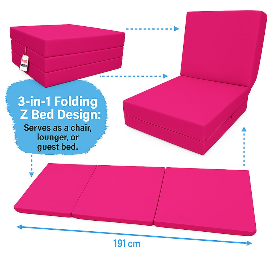 image 1 of House Of Home Adult Fold-Out Z Bed Chair for Kids & Teens Pink