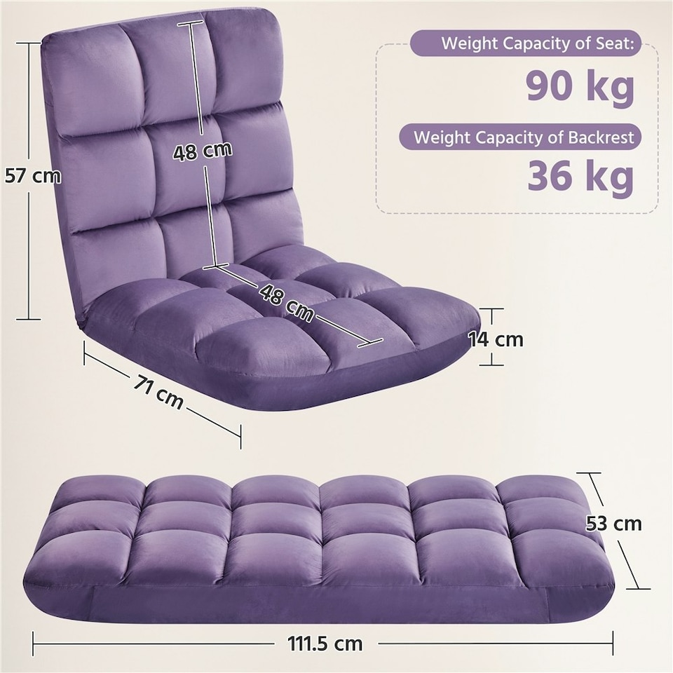 image 1 of Yaheetech Lazy Sleeper Recliner with 14 Adjustable Positions and Backrest Purple