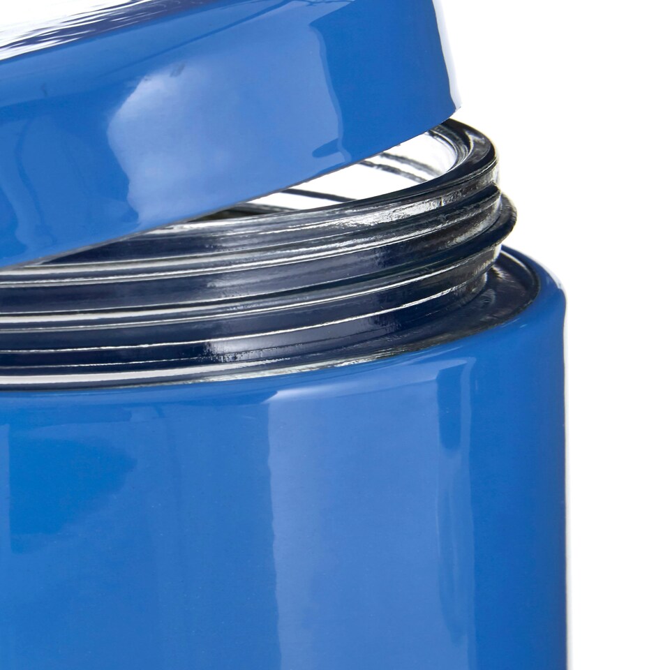 image 1 of Interiors by Premier Blue Steel Wrap Glass Storage Jar, 1500ml Capacity, Modern Design with Grey Steel Lid, Kitchen Storage