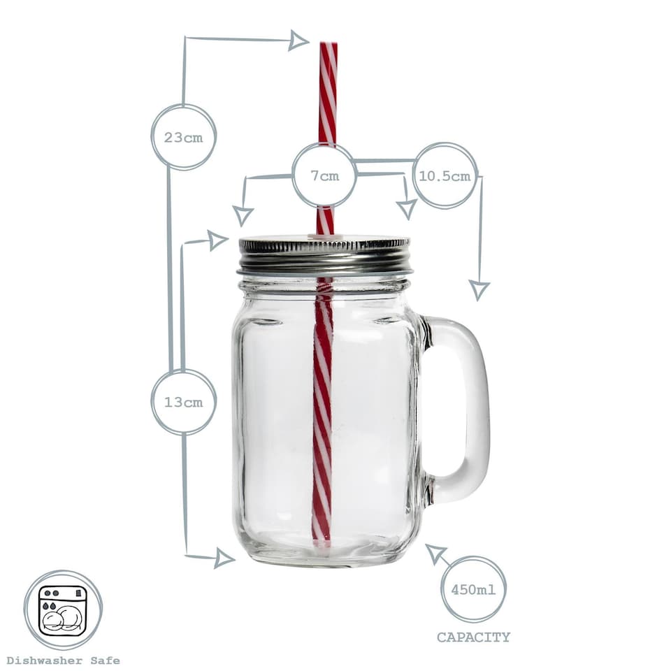 image 1 of Rink Drink Mason Drinking Jar Glasses with Straws - 450ml - Pack of 4 | Clear | Clear