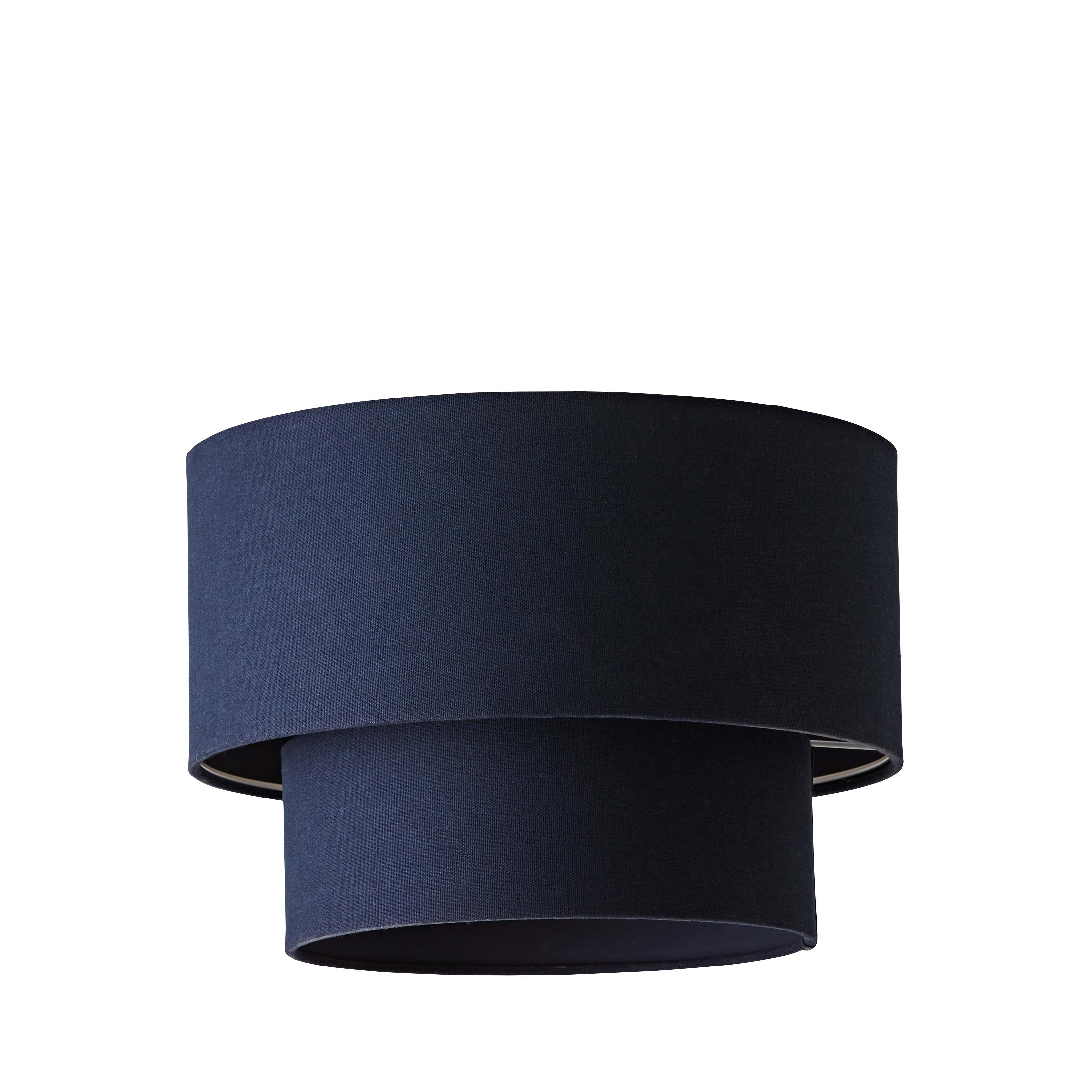 ValueLights Jodie Linen Two Tier Easy Fit Drum Ceiling Light Lamp Shade with Bulb in Navy