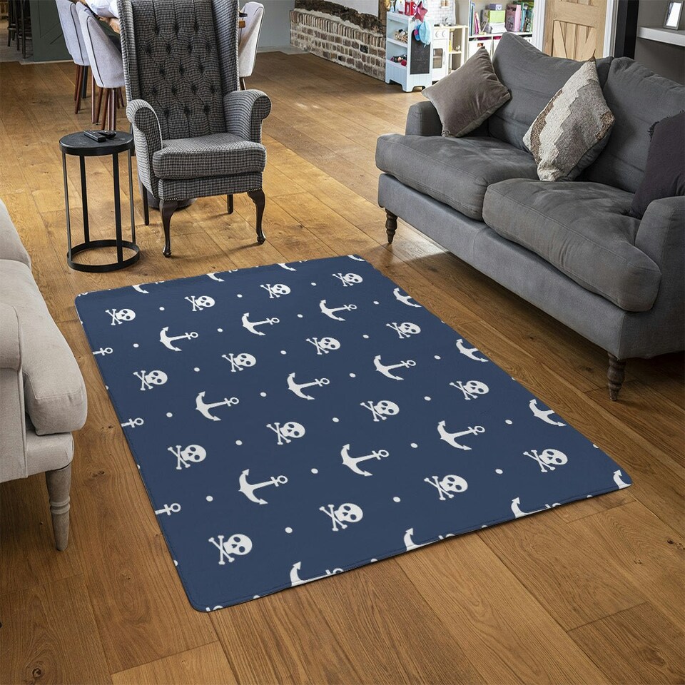 image 1 of Anchor with Skull & Bones (Rug) Blue | XL: 160x230cm