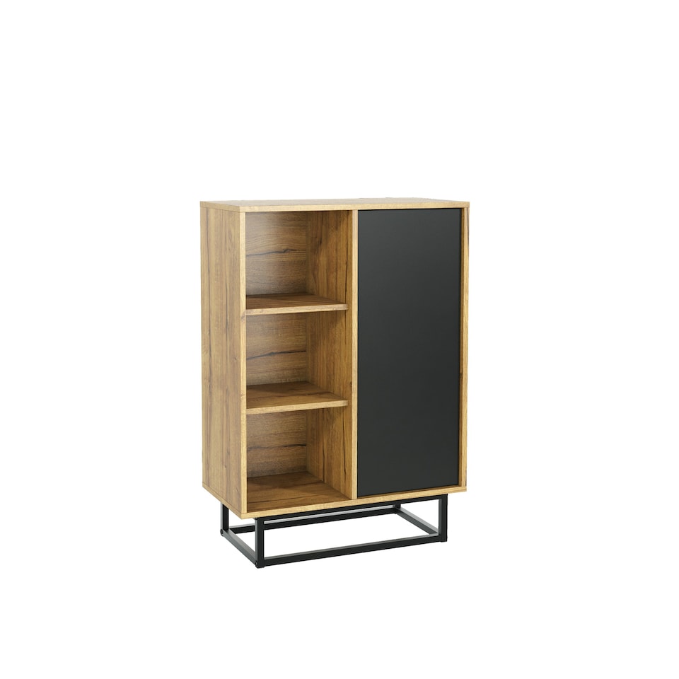 image 1 of Sideboard 70cm Oak Matt and Black Matt with Metal Legs | Multi | Oak