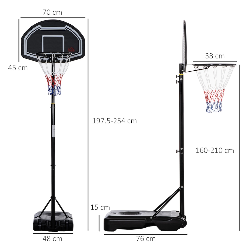 image 1 of HOMCOM Basketball Hoop and Stand with PE Backboard and Weight Base Height Adjustable 1.6-2.1m Portable on Wheels, Black