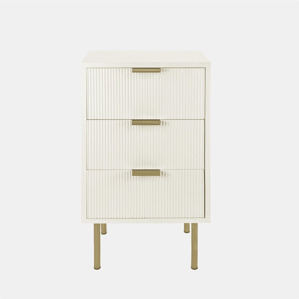 image 1 of OHS Ribbed 3-Drawer Bedside Cabinet Engineered Wood Nightstand Office