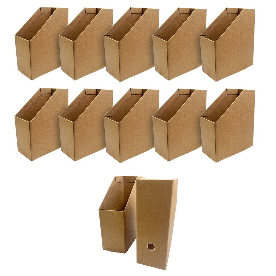 image 1 of Pack of 12 Kraft Magazine Files Corrugated Cardboard Desk Organiser | Multi