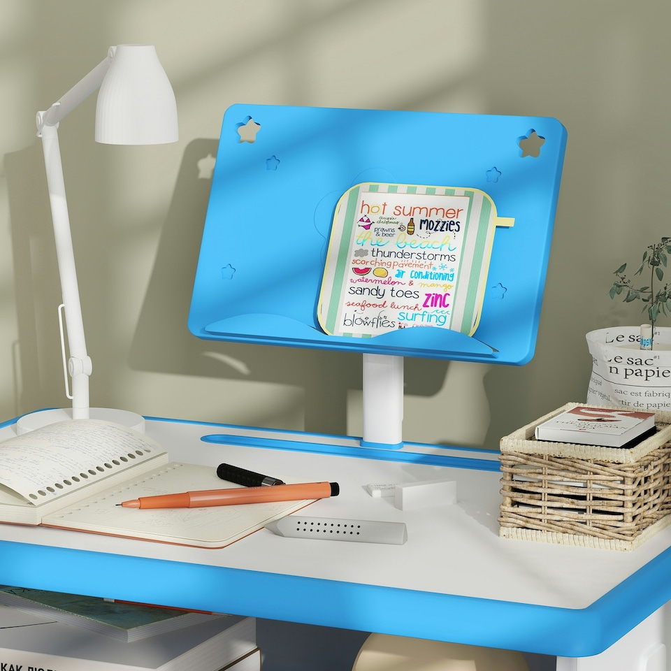 image 1 of HOMCOM Kids Desk and Chair Set Adjustable Height Study Table Set w/ Drawer | Blue
