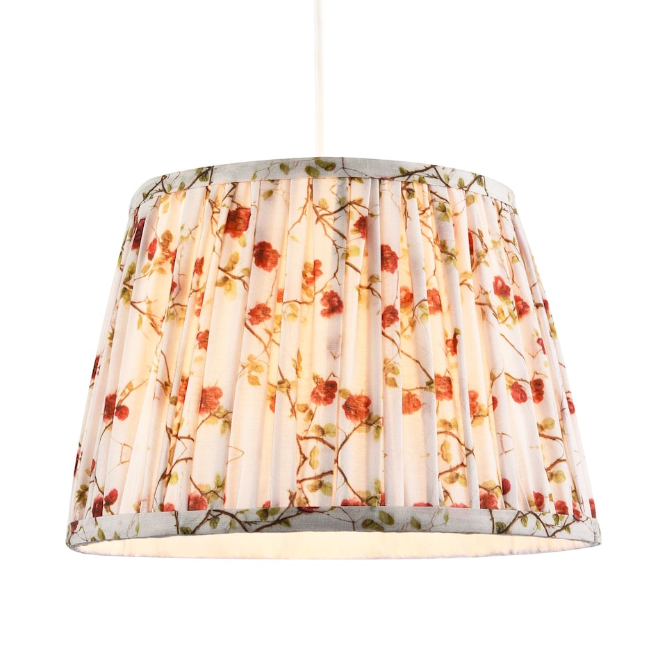 image 1 of Traditional Red and Green Floral Cotton Fabric Pleated Lamp Shade