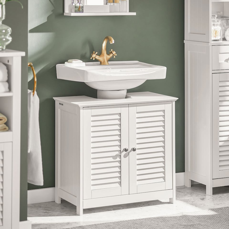 image 1 of SoBuy FRG237-II-W,Under Sink Bathroom Cabinet with Adjustable Shelves | White | White | 1