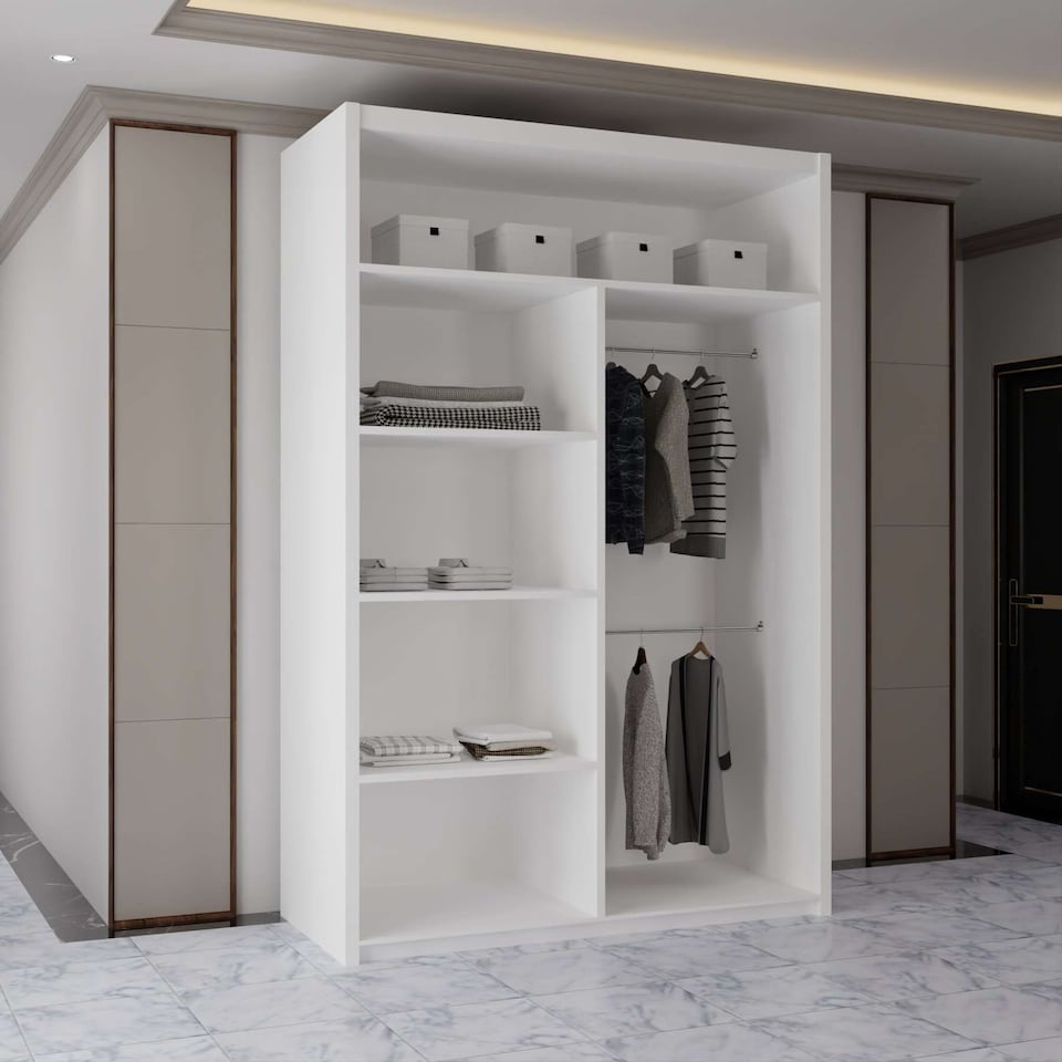 image 1 of Sliding Wardrobes 4U Modern Panelled Mirror Sliding Wardrobe - 120cm to 203cm, White, Black, Grey, Oak