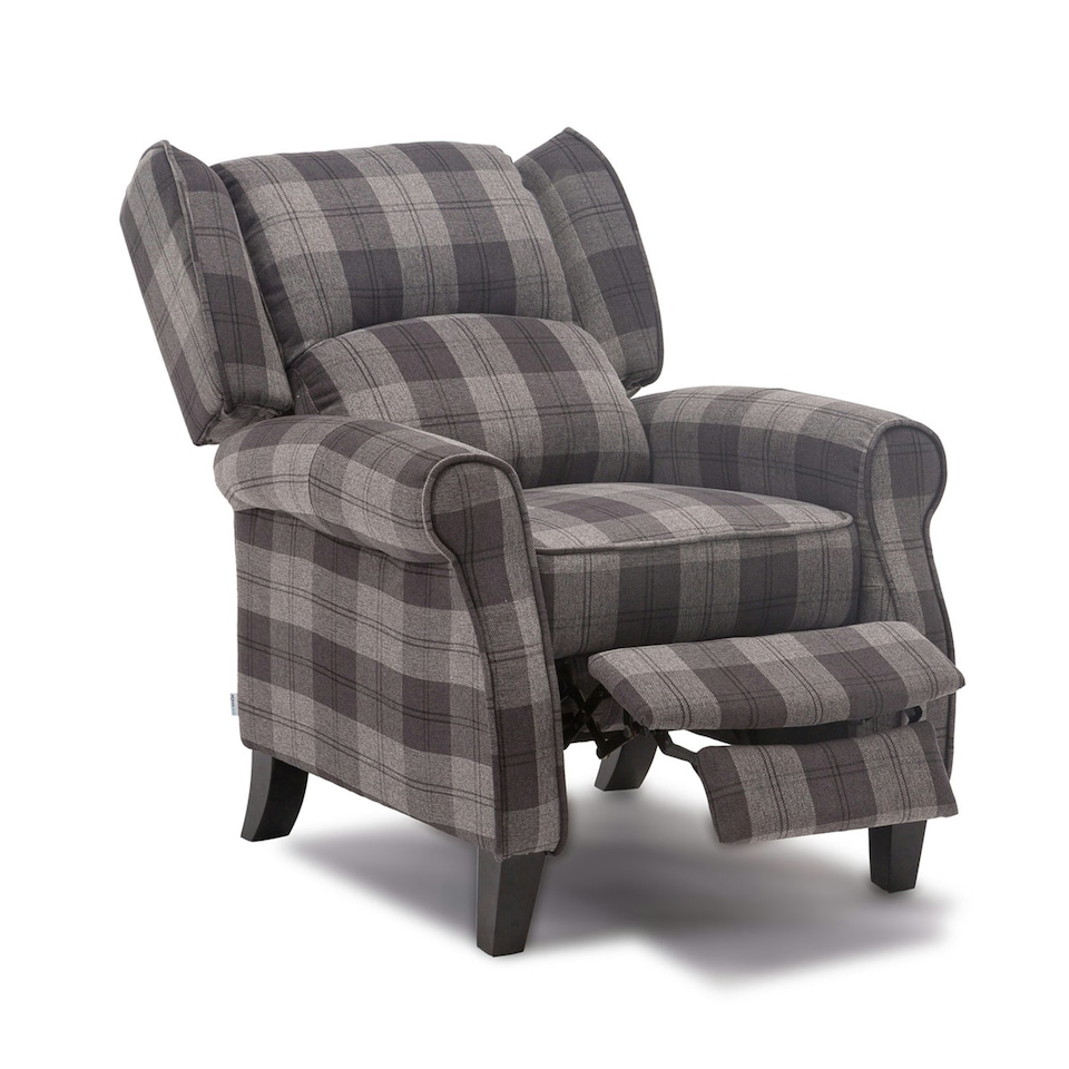 image 1 of Eaton Wing Back Fireside Checkered Fabric Pushback Recliner Chair (Charcoal)