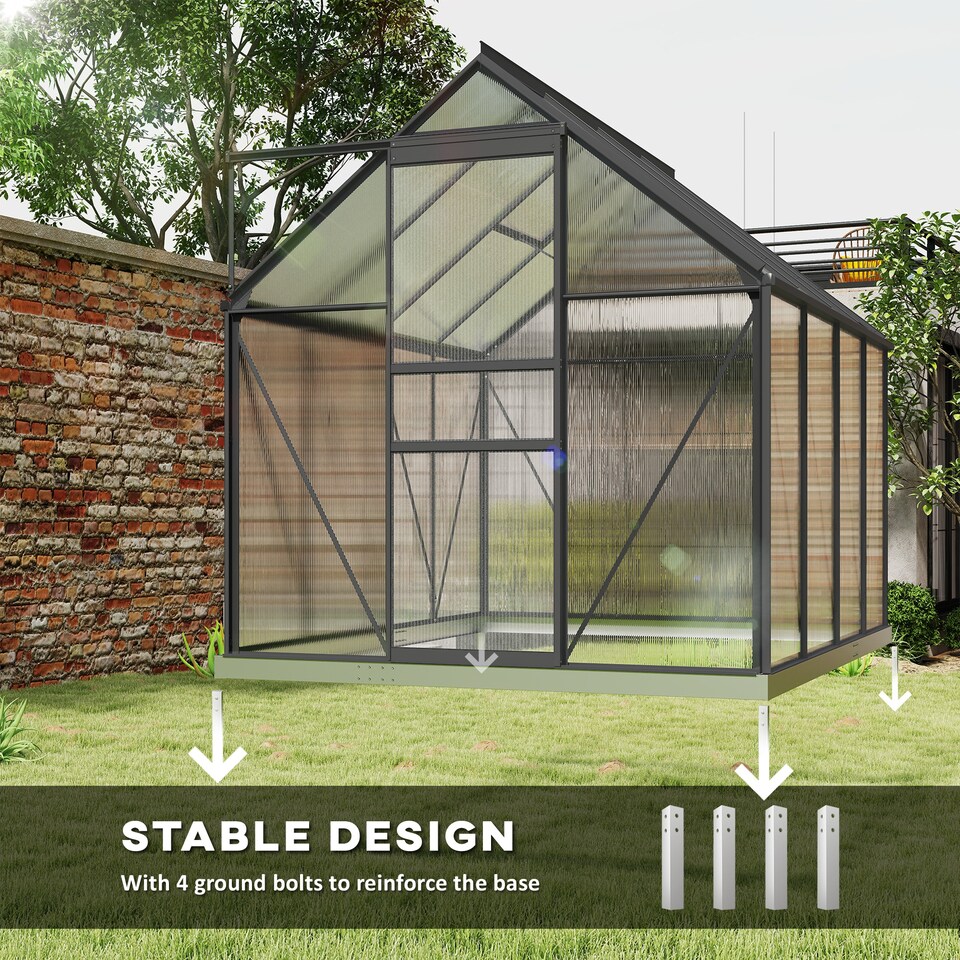 image 1 of Outsunny Polycarbonate Walk-in Garden Greenhouse w/ Sliding Door Dark Grey