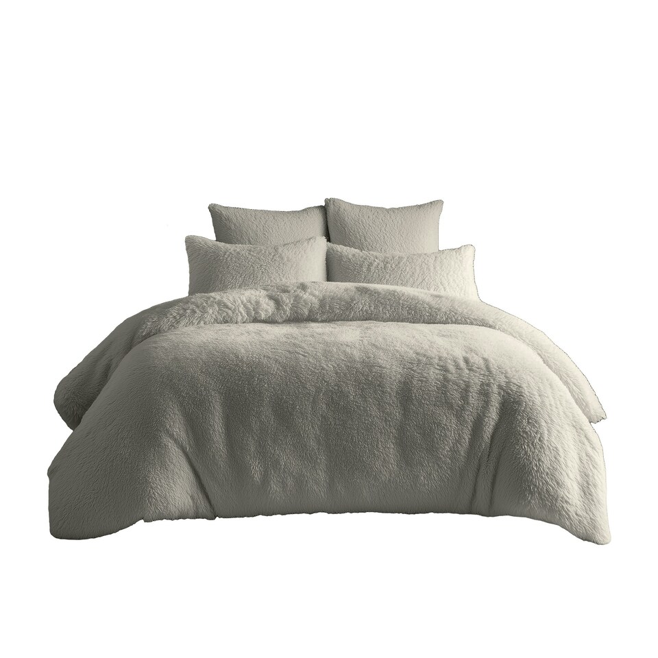 image 1 of Teddy Bear Fleece Soft Cosy Duvet Cover + Pillow Case Set Cream | Super King