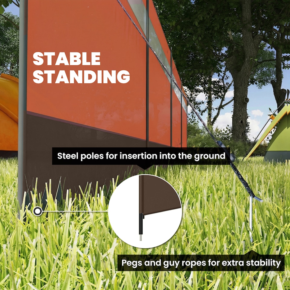 image 1 of Outsunny Camping Windbreaks with Clear Windows, 725 x 140cm | Orange | Orange, Khaki, Clear | 725 x 140 cm