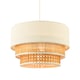 image 1 of Contemporary Triple Tier Cream Linen and Natural Rattan Pendant Shade | Brown | Brown | 1