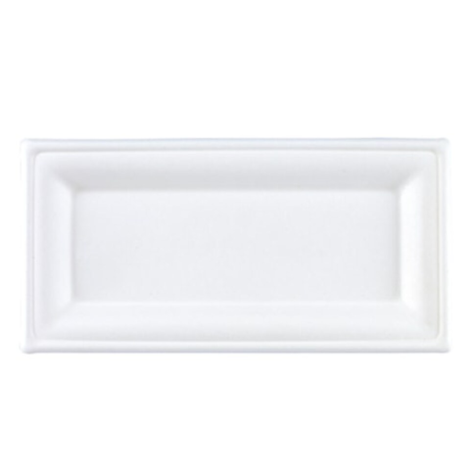image 1 of White Rectangular Compostable Bagasse Serving Tray Plates 26cm - Pack of 125