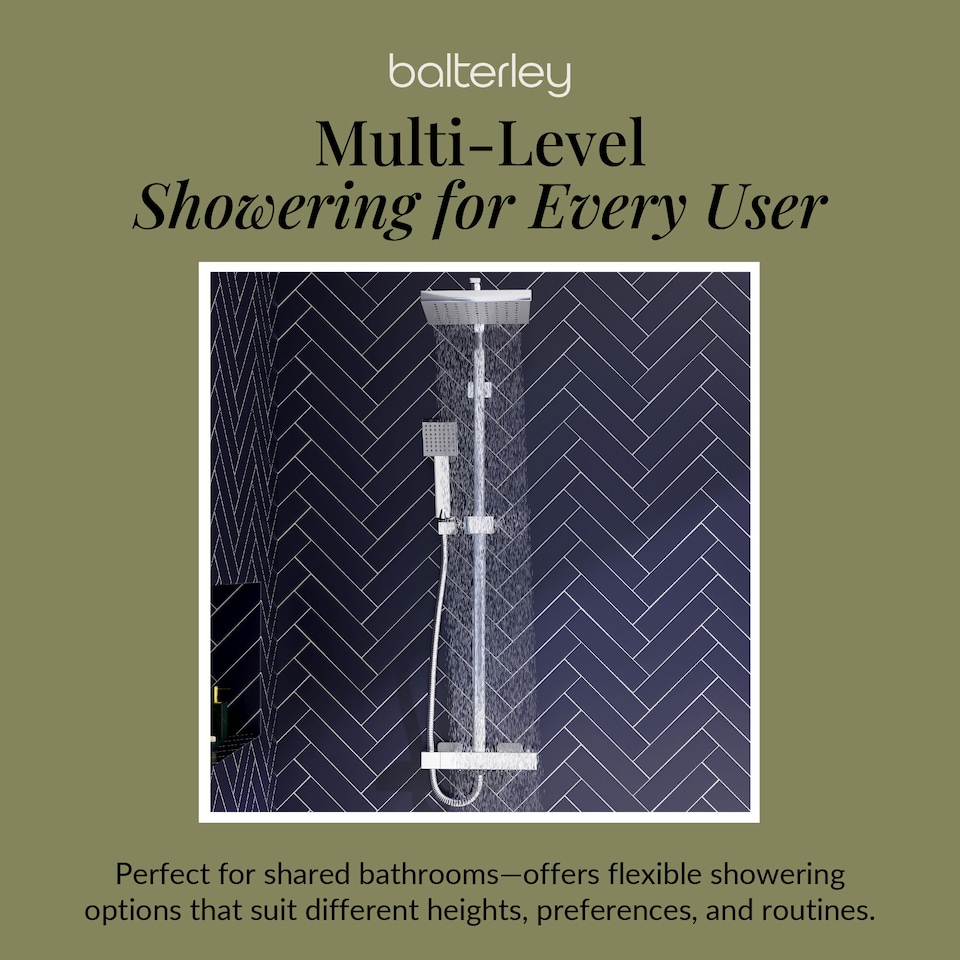 image 1 of Balterley Empire Square Thermostatic Shower Kit with Fixed Head and Adjustable Handset | Silver | Chrome | 1