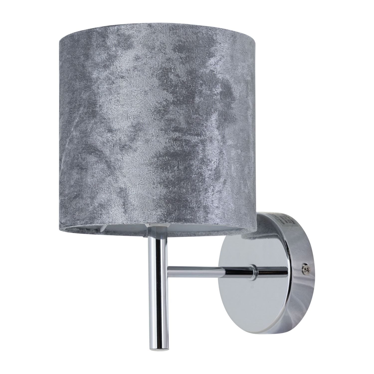 First Choice Lighting Brea - Chrome Wall Light with Grey Crushed Velvet Shade in Silver