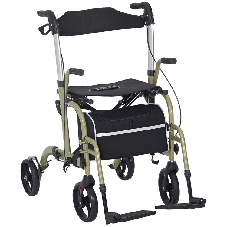 Homcom 2 In 1 Wheelchair Folding Rollator Walker Combo, Yellow-Green Yellow